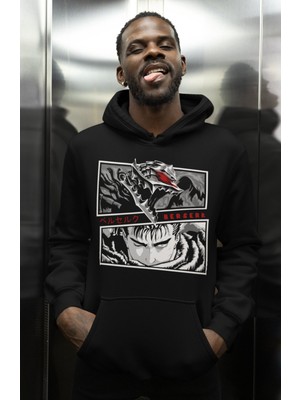Sevbano Tasarım Berserk Guts Baskılı Unisex Oversize Anime Karakter Hoodie