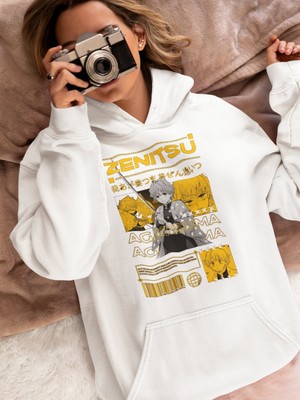 Sevbano Zenitsu Agatsuma Kimetsu No Yaiba Wiki Baskılı Unisex Oversize Anime Hoodie
