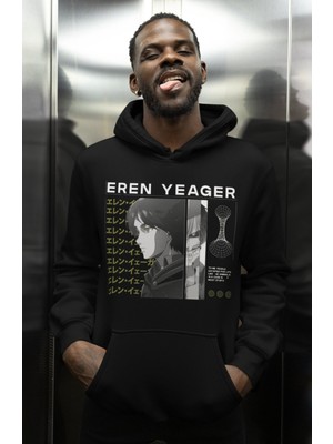 Sevbano Tasarım Eren Yeager Baskılı Unisex Oversize Attack On Titan Anime Karakter Hoodie