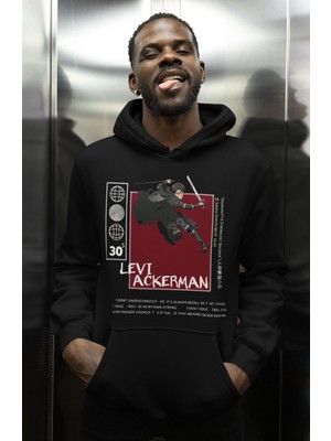 Sevbano Levi Ackerman Baskılı Unisex Oversize Attack On Titan Anime Karakter Hoodie