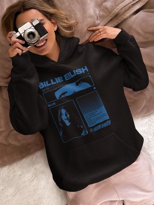 Sevbano Özel Tasarım Billie Eilish Baskılı Unisex Oversize Şarkıcı Hoodie