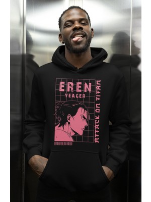 Sevbano Tasarım Eren Yeager Attack On Titan Baskılı Unisex Oversize Anime Karakter Hoodie