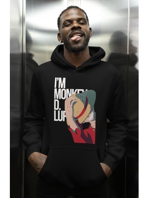 Sevbano I'm Monkey D. Luffy Baskılı Unisex Oversize One Piece Anime Karakter Hoodie