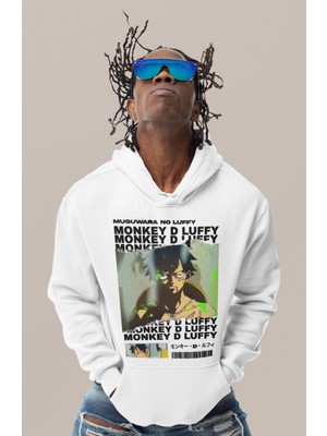 Sevbano Tasarım Monkey D. Luffy Baskılı Unisex Oversize One Piece Anime Karakter Hoodie