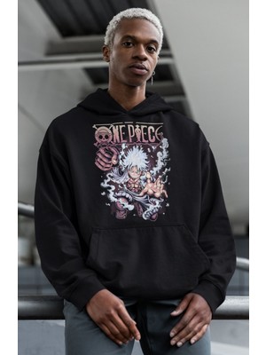 Sevbano Tasarım Monkey D. Luffy Baskılı Unisex Oversize One Piece Anime Hoodie