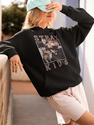 Sevbano Stray Kids Baskılı Unisex Oversize Müzik Grubu Hoodie