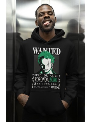 Sevbano Wanted Roronoa Zoro Baskılı Unisex Oversize One Piece Anime Karakter Hoodie