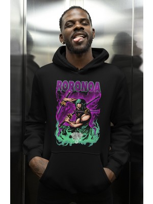 Sevbano Tasarım Roronoa Zoro Baskılı Unisex Oversize One Piece Anime Karakter Hoodie