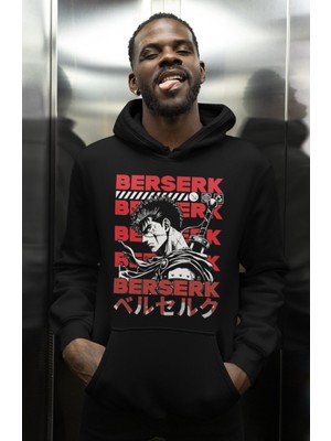 Sevbano Tasarım Berserk Guts Baskılı Unisex Oversize Anime Karakter Hoodie