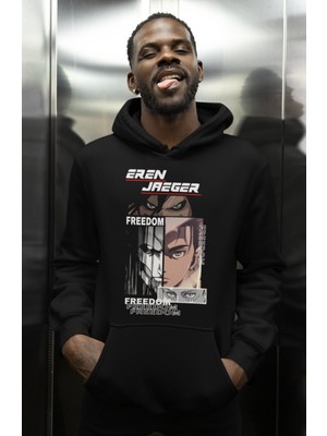 Sevbano Özel Tasarım Eren Yeager Baskılı Unisex Oversize Attack On Titan Anime Karakter Hoodie