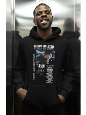 Sevbano Tasarım Attack On Titan Levi Ackerman Baskılı Unisex Oversize Anime Karakter Hoodie