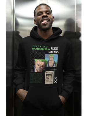 Sevbano Tasarım One Piece Baskılı Unisex Oversize Roronoa Zoro Anime Karakter Hoodie