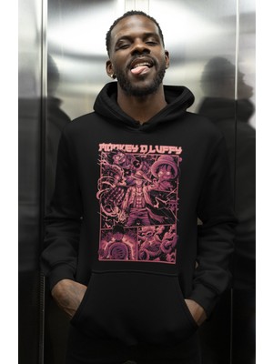 Sevbano Özel Tasarım Monkey D. Luffy Baskılı Unisex Oversize One Piece Anime Hoodie
