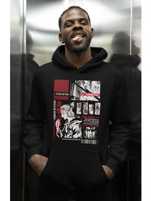 Sevbano Özel Tasarım Eren Yeager Baskılı Unisex Oversize Attack On Titan Anime Karakter Hoodie