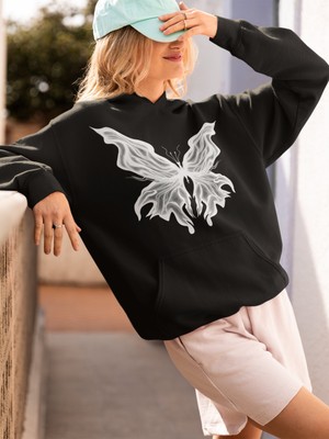 Sevbano Tasarım Billie Eilish Kelebek Temalı Baskılı Unisex Oversize Şarkıcı Hoodie
