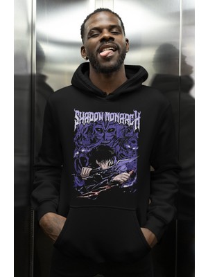Sevbano Shadow Monarch Solo Leveling Baskılı Unisex Oversize Anime Karakter Hoodie