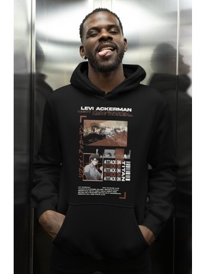 Sevbano Levi Ackerman Attack On Titan Baskılı Unisex Oversize Anime Dizi Karakter Hoodie
