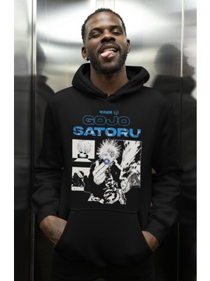 Sevbano Tasarım Jujutsu Kaisen Gojo Satoru Baskılı Unisex Oversize Anime Karakter Hoodie