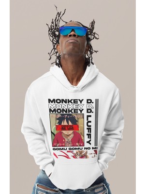 Sevbano Tasarım One Piece Baskılı Unisex Oversize Monkey D. Luffy Anime Karakter Hoodie