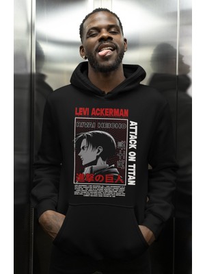 Sevbano Levi Ackerman Attack On Titan Baskılı Unisex Oversize Anime Karakter Hoodie