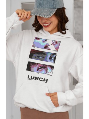 Sevbano Tasarım Billie Eilish Lunch Baskılı Unisex Oversize Şarkıcı Hoodie