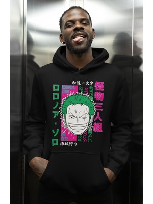 Sevbano Roronoa Zoro One Piece Baskılı Unisex Oversize Anime Karakter Hoodie