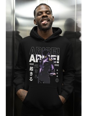 Sevbano Solo Leveling Arise ! Baskılı Unisex Oversize Anime Karakter Hoodie