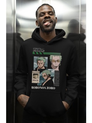 Sevbano One Piece Roronoa Zoro Baskılı Unisex Oversize Anime Karakter Hoodie