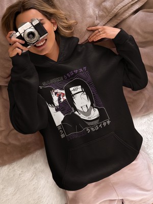 Sevbano Sasuke Itachi Uchiha Baskılı Unisex Oversize Naruto Anime Karakterler Hoodie