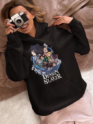 Sevbano Demon Slayer Kimetsu No Yaiba Baskılı Unisex Oversize Anime Hoodie