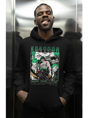 Sevbano Tasarım Roronoa Zoro Baskılı Unisex Oversize One Piece Anime Karakter Hoodie