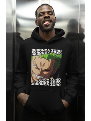 Sevbano Roronoa Zoro Baskılı Unisex Oversize One Piece Anime Karakter Hoodie
