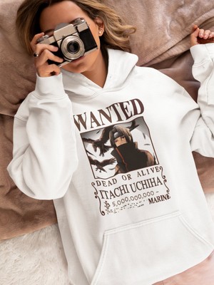 Sevbano Wanted Itachi Uchiha Baskılı Unisex Oversize Naruto Anime Hoodie