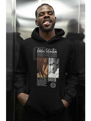 Sevbano Eren Yeager Attack On Titan Baskılı Unisex Oversize Anime Karakter Hoodie