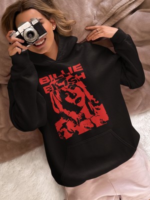 Sevbano Tasarım Billie Eilish Baskılı Unisex Oversize Şarkıcı Hoodie