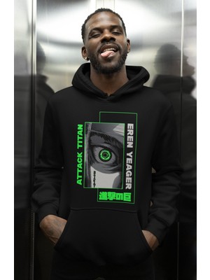 Sevbano Tasarım Attack On Titan Baskılı Unisex Oversize Eren Yeager Anime Karakter Hoodie