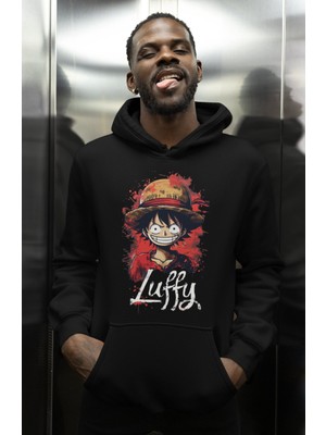 Sevbano Monkey D. Luffy Tasarım Baskılı Unisex Oversize One Piece Anime Karakter Hoodie