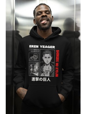 Sevbano Eren Yeager Attack On Titan Baskılı Unisex Oversize Anime Karakter Hoodie