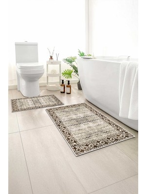 Monnhein 2 Li Banyo Paspası, Yumuşak Banyo Halısı, Kaymaz Tabanlı, Yıkanabilir - 60X100 - 50 X60