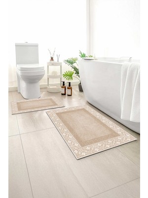 Monnhein 2 Li Banyo Paspası, Yumuşak Banyo Halısı, Kaymaz Tabanlı, Yıkanabilir - 60X100 - 50 X60