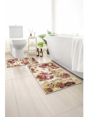 Monnhein 2 Li Banyo Paspası, Yumuşak Banyo Halısı, Kaymaz Tabanlı, Yıkanabilir - 60X100 - 50 X60