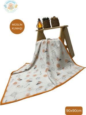 Happy Baby Dikiş Atölyesi Müslin Kumaş Bebek Kundağı Örtüsü Pikesi Battaniyesi Çok Amaçlı Hastane Çıkışı