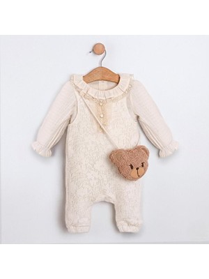 ministok Mina Fırfır Yakalı Dantelli Çanta Aksesuarlı Kız Bebek Tulum