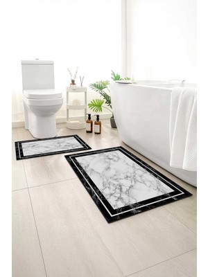 Monnhein 2 Li Banyo Paspası, Yumuşak Banyo Halısı, Kaymaz Tabanlı, Yıkanabilir - 60X100 - 50 X60