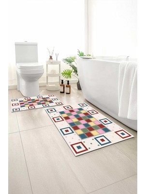Monnhein 2 Li Banyo Paspası, Yumuşak Banyo Halısı, Kaymaz Tabanlı, Yıkanabilir - 60X100 - 50 X60
