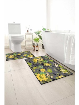 Monnhein 2 Li Banyo Paspası, Yumuşak Banyo Halısı, Kaymaz Tabanlı, Yıkanabilir - 60X100 - 50 X60