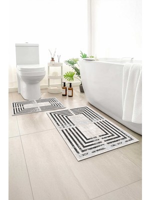 Monnhein 2 Li Banyo Paspası, Yumuşak Banyo Halısı, Kaymaz Tabanlı, Yıkanabilir - 60X100 - 50 X60