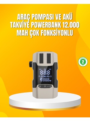 Verto 12.000 Mah Akü Takviye Powerbank Dahili Hava Pompalı Dijital Ekranlı