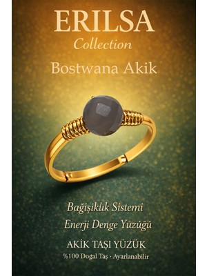 Erilsa Sertifikalı Bağışıklık Enerji Denge Yüzüğü – Botswana Akik Taşı Ayarlamalı Gold Ince Akrep Oğlak