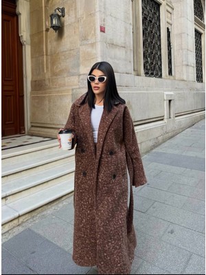 Libreprive Kadın Kuşaklı Uzun Kaban Düğmeli Oversize Kesim Şık Günlük Palto